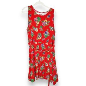 Old Navy Red Tropical Floral Elastic Waist Summer Dress Size XXL